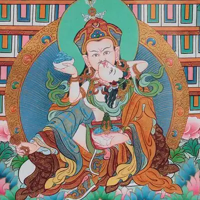 手绘唐卡莲花生双身像