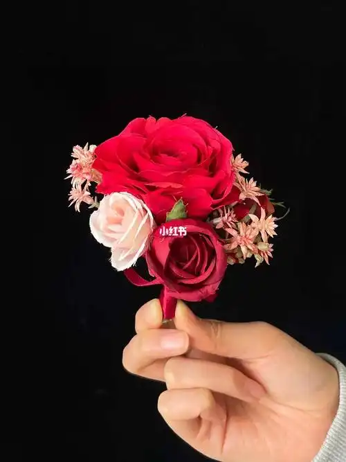 酒红玫瑰胸花仿真花结婚摄影装饰