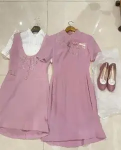 保真九八成新吉祥航空第二代空姐制服头等舱乘务员粉色背带裙