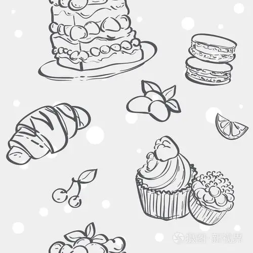 无缝的质地,不同的烘焙面包, 蛋糕, 饼干, 酥皮插画-正版商用图片07ax