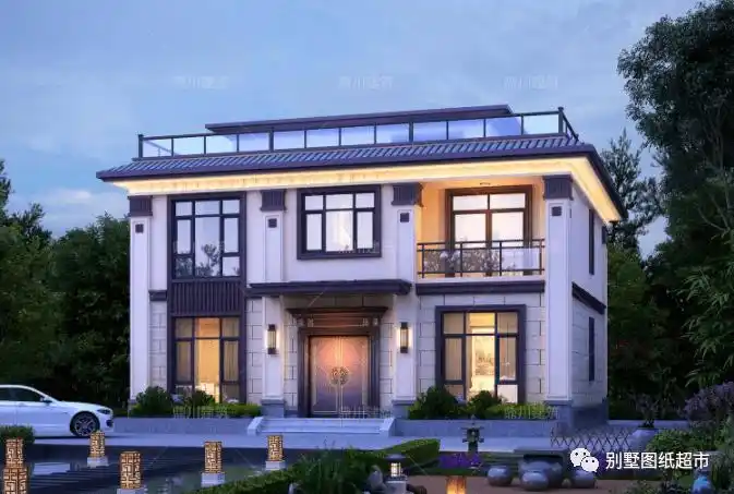 新中式二层平屋顶别墅三 层:2卧室,卫生间,露台二 层:起居厅,卧室(附