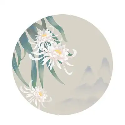 昙花手绘中国风植物插画海报背景古风中国风唯美植物彩色手绘卡通小