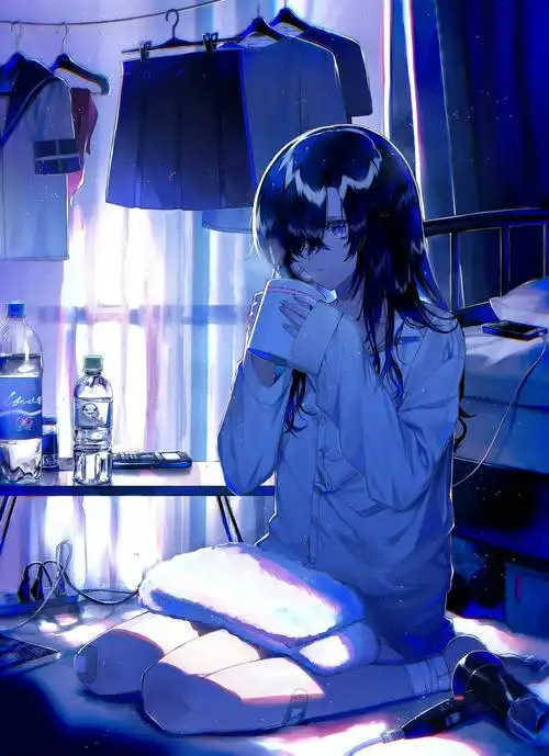 twitter画师hu_na_ 动漫壁纸女头 蓝色系 忧伤的少女