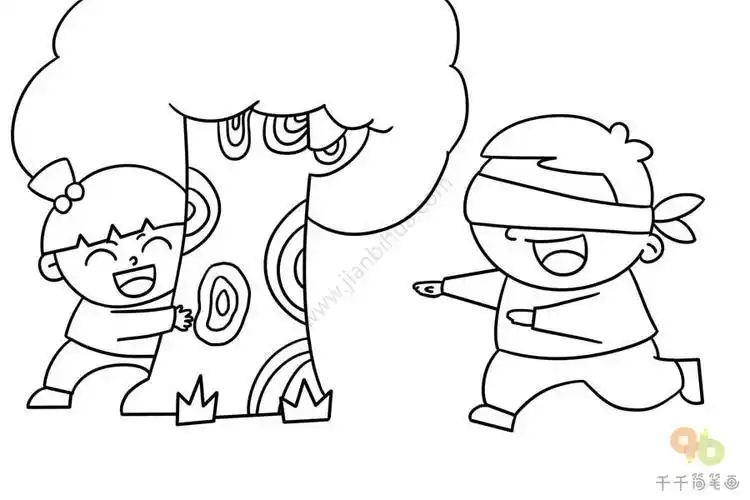 捉迷藏简笔画小时候的记忆