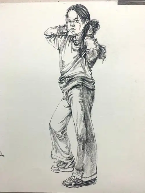 一张女青年步骤作画#美术高考培训  #速写人物  #绘画  #我的日常