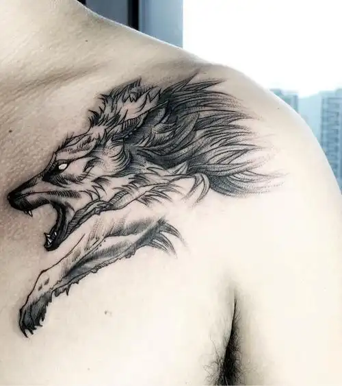 狼头_纹身图案手稿图片_hana的纹身作品集