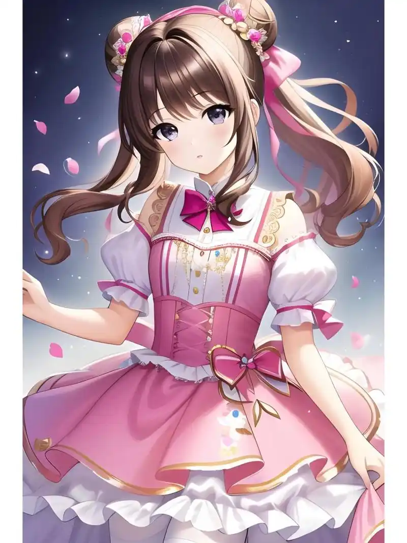 粉红可爱连衣裙装女孩,动漫二次元绘画人物 #西安随手拍#0202#二