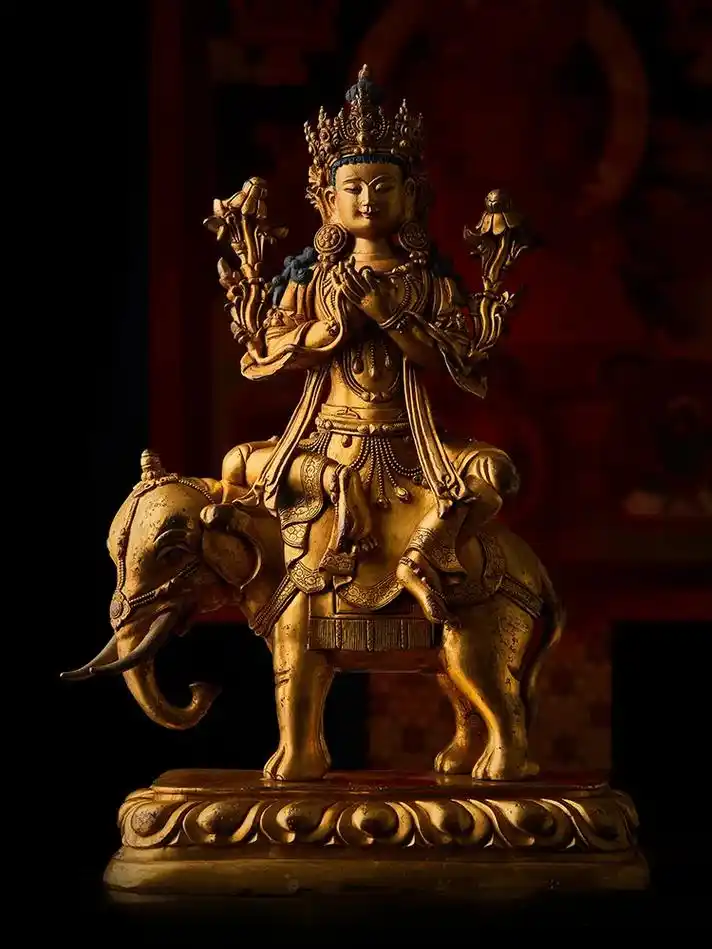 铜鎏金骑象普贤菩萨   在我国佛教四大菩萨( - 抖音
