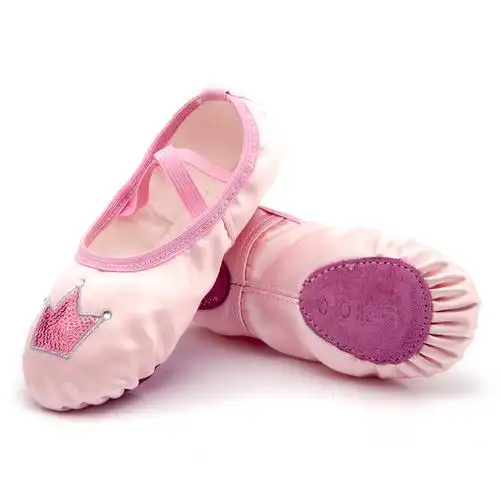 舞蹈鞋儿童女软底练功鞋女童粉色公主跳舞鞋女孩缎面亮片芭蕾舞鞋
