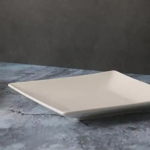 某牌孤品磨标白色条纹正方形盘子新骨瓷菜盘高端盘