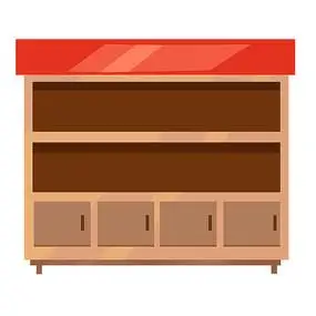 红色棕色q版双十一货架柜子素材插画