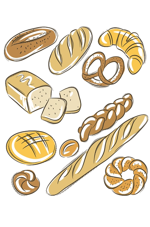 手绘面包矢量素材