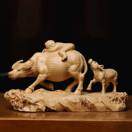 小叶黄杨木雕牧童骑牛摆件让家多了一份童趣和中式韵味