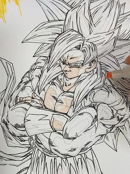 马克笔画 龙珠gt 超级融合战士超级赛亚人四 悟吉塔……