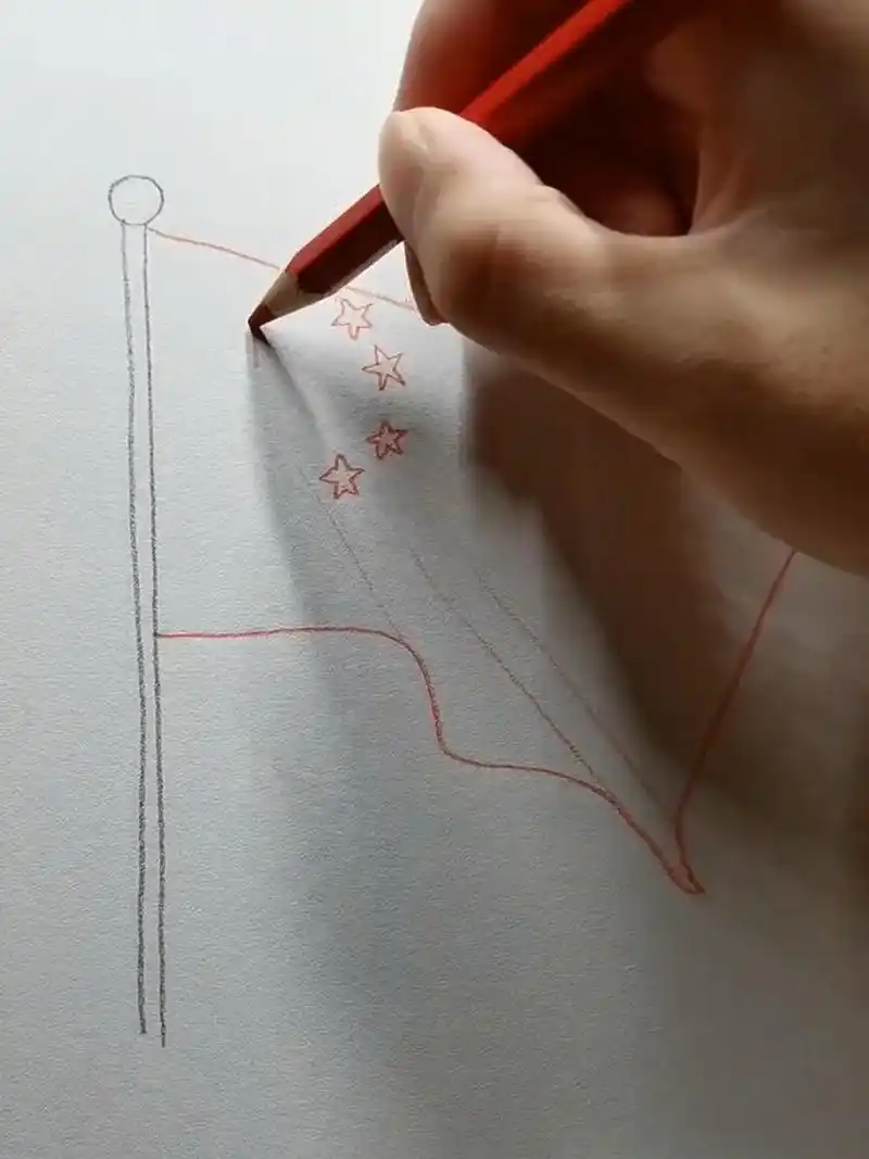 教你如何画 超简单的国旗 彩铅画 国旗 国庆节