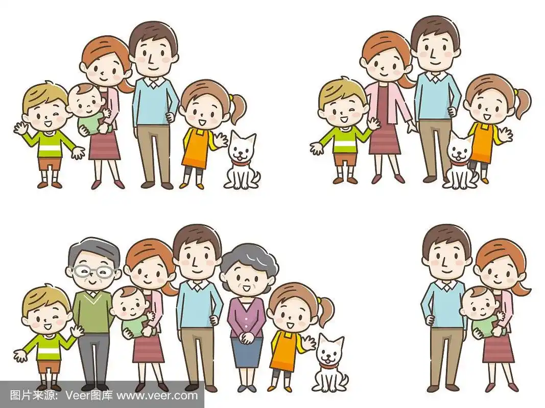 三代父母,孩子和孙子的全家福在白色背景股票矢量插图