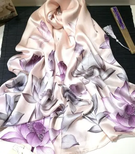 中国风水墨画高档桑蚕丝丝巾正品杭州缎面真丝围巾春秋丝绸女披肩