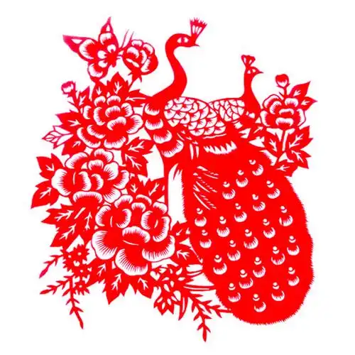 剪纸孔雀窗花孔雀开屏画中国风手工装饰画玻璃特色剪纸