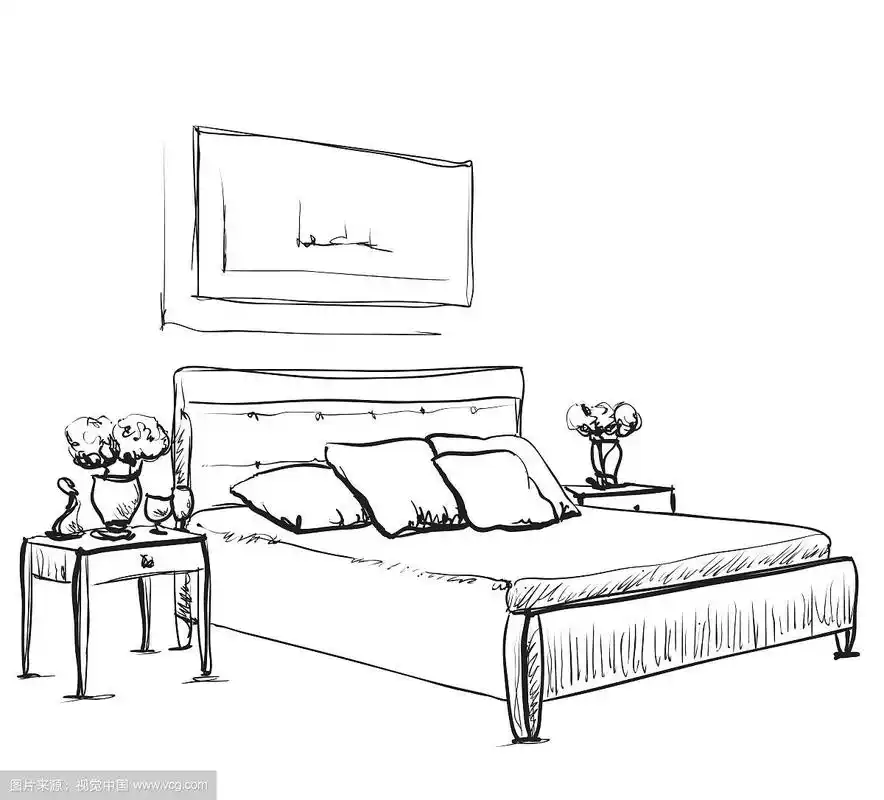 卧室室内手绘家具素描