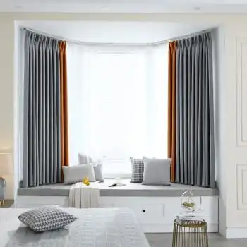 伊佳仁飘窗窗帘u形短帘遮光轨道式卧室u型轻奢天鹅绒定做清新棉麻北欧