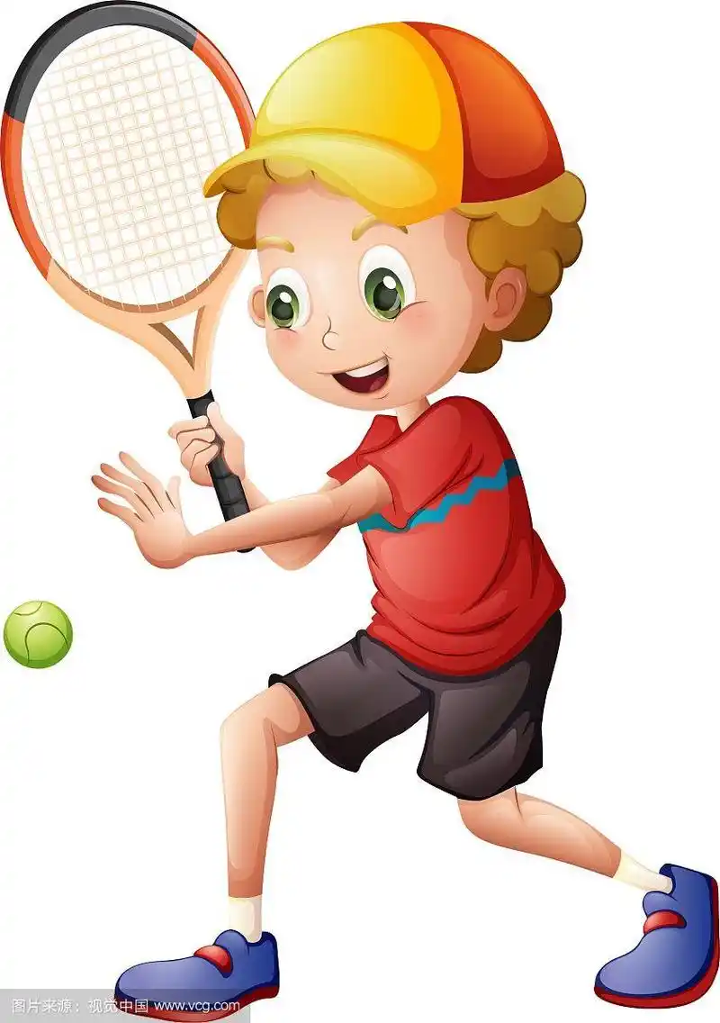 一个可爱的小男孩在打网球
