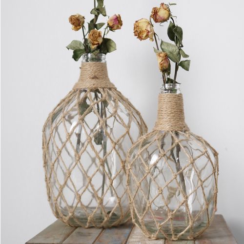 花瓶美式乡村庭院花园麻绳编网绿植干花水培花瓶