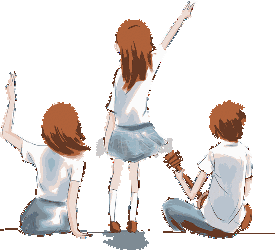 毕业季三人背影眺望远方手绘插画