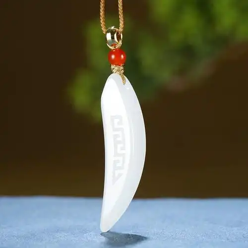 玉友和田玉羊脂玉狼牙吊坠男女款玉坠玉佩玉石项链玉器挂件附证书