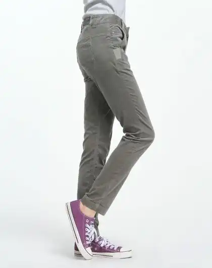 彪马 女款灰绿色暗竖纹修身休闲长裤