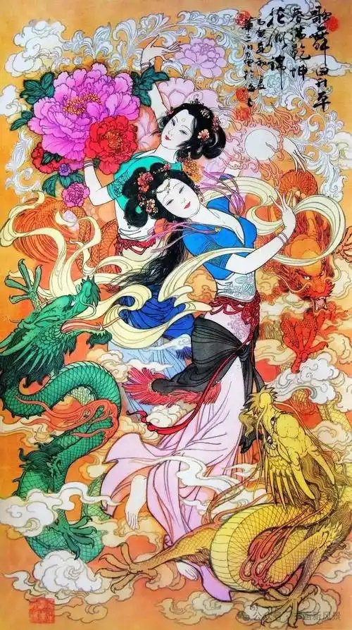 花似锦如意称心 万象新人杰地灵 大地春拍鼓舞龙 吉祥到龙飞凤舞 花好