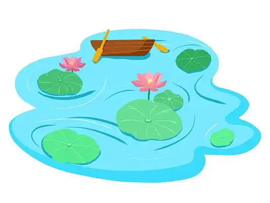 夏天池塘荷花荷叶png素材夏天夏日夏季彩色手绘卡通荷花荷塘荷叶池塘