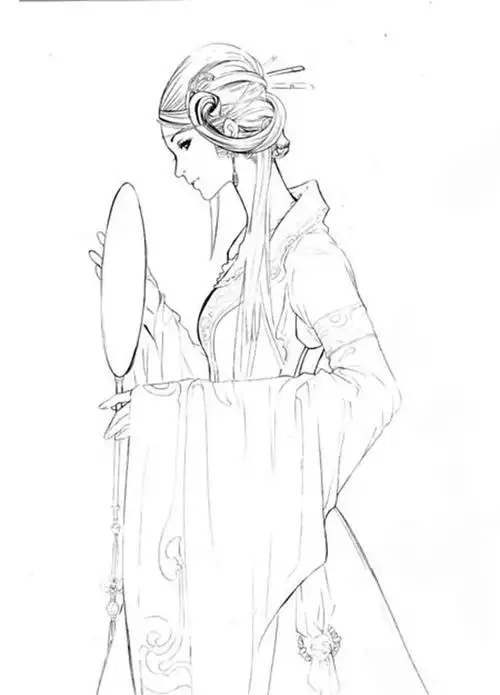 古风人物手绘线稿sai手绘插画美术绘画临摹上色素材1