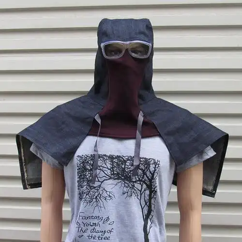 防尘披肩帽披风帽子男女牛仔布防灰尘粉尘帽套头打磨工作帽1带眼镜