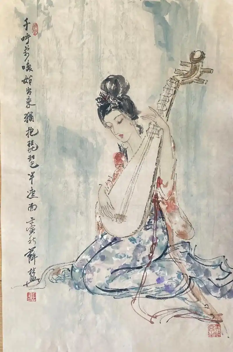 写意画 #薛林兴笔下的美女 #人物画 #感受国画的意境之美 - 抖音