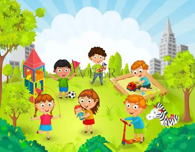 孩子们在公园里玩插图插画图片素材