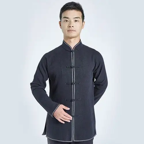 劲武新款唐装男立领太极服亚麻中式复古盘扣外套上衣练功武术服_7折