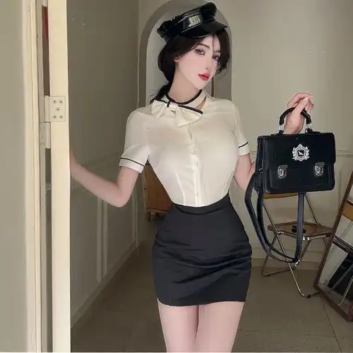 空姐jk制服套装女夏季职业装短袖衬衫上衣 包臀短裙两件套-阿里巴巴
