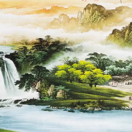 聚宝盆 现代中式山水画横幅沙发背景墙壁画卧室床头挂画客厅装饰画