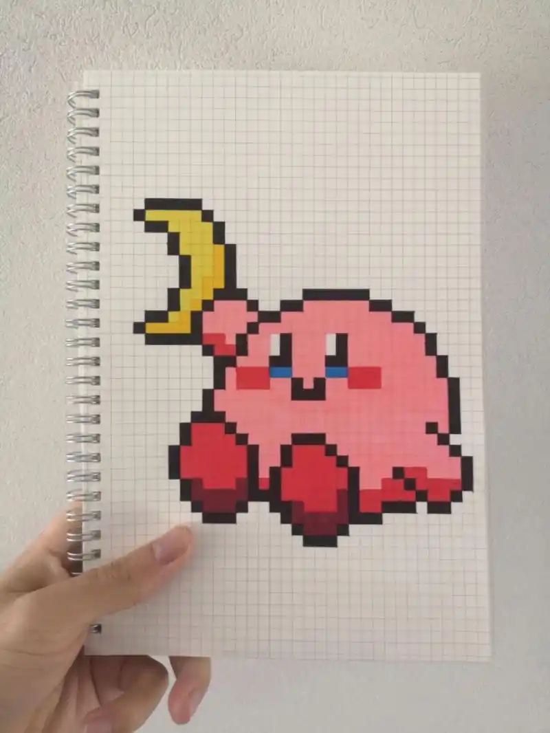 像素画:星之卡比 网格本:b5 临摹图:@夏寂的像素工坊 #像素画# #格子