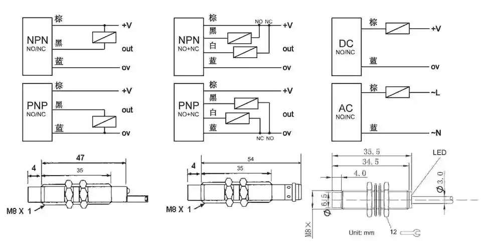 广东中山m8航空插头接近开关近接开关感应器npn/pnp常开常闭 山崴厂