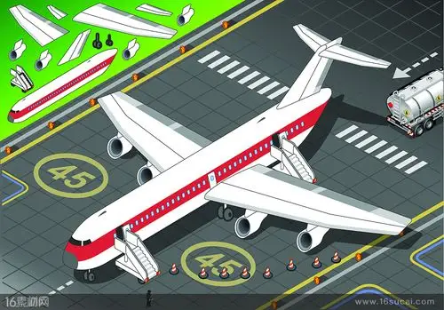 手绘停机坪上的飞机矢量素材