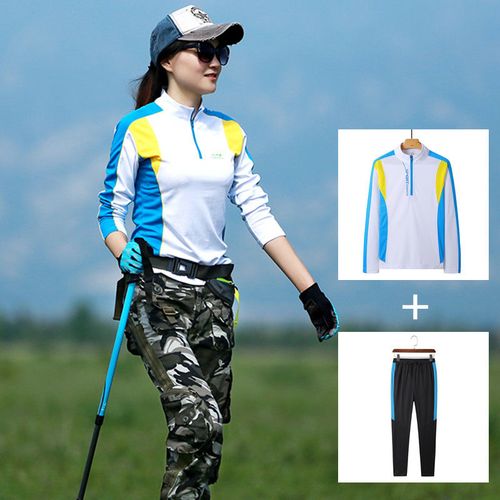 夏季登山服套装新款户外速干衣裤套装女长袖速干t恤弹力透气大码运动