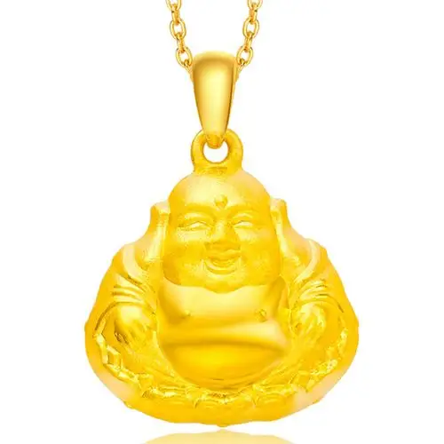 周大福 笑口常开 弥勒佛公 足金黄金吊坠-f163126