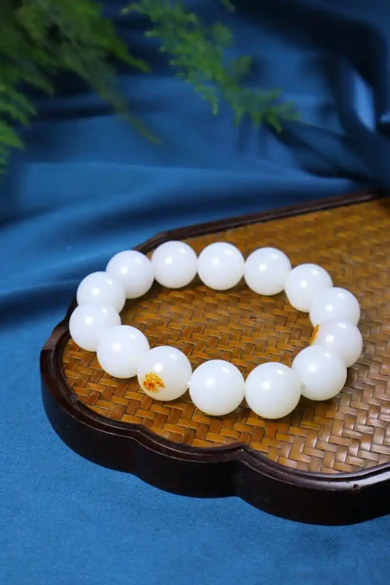 【珠圆玉润61羊脂白玉】精选和田玉羊脂白玉圆珠手串,白润如脂