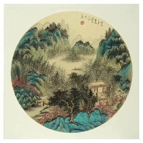 国画圆形 小品 山水画!喜欢的收藏