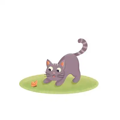 草地上玩耍的猫咪单只猫元素卡通动物png素材