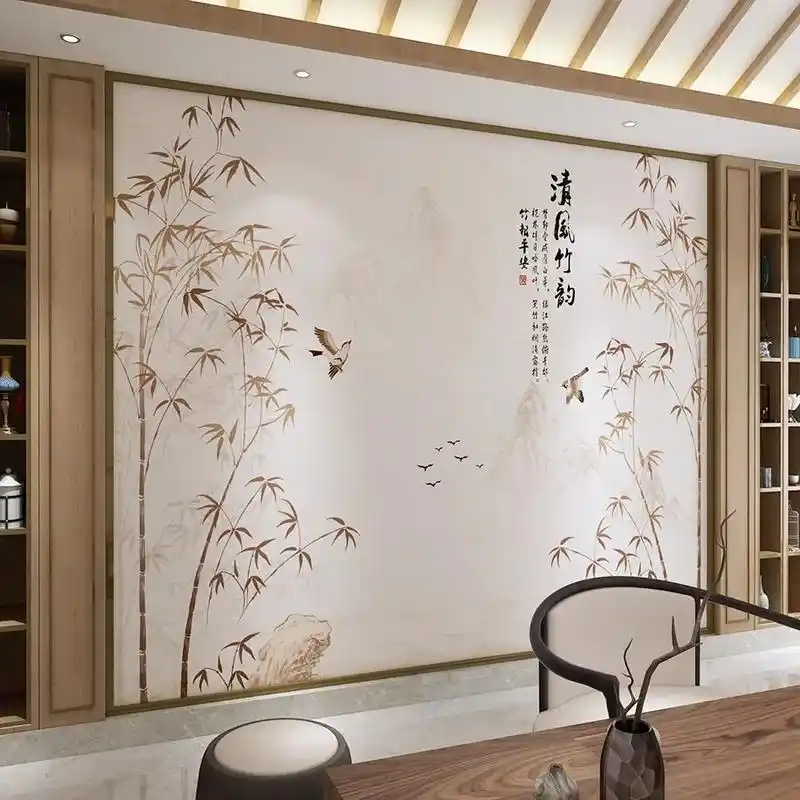 新中式中国古风壁布客厅电视背景墙壁纸水墨山水壁画书房茶室墙布