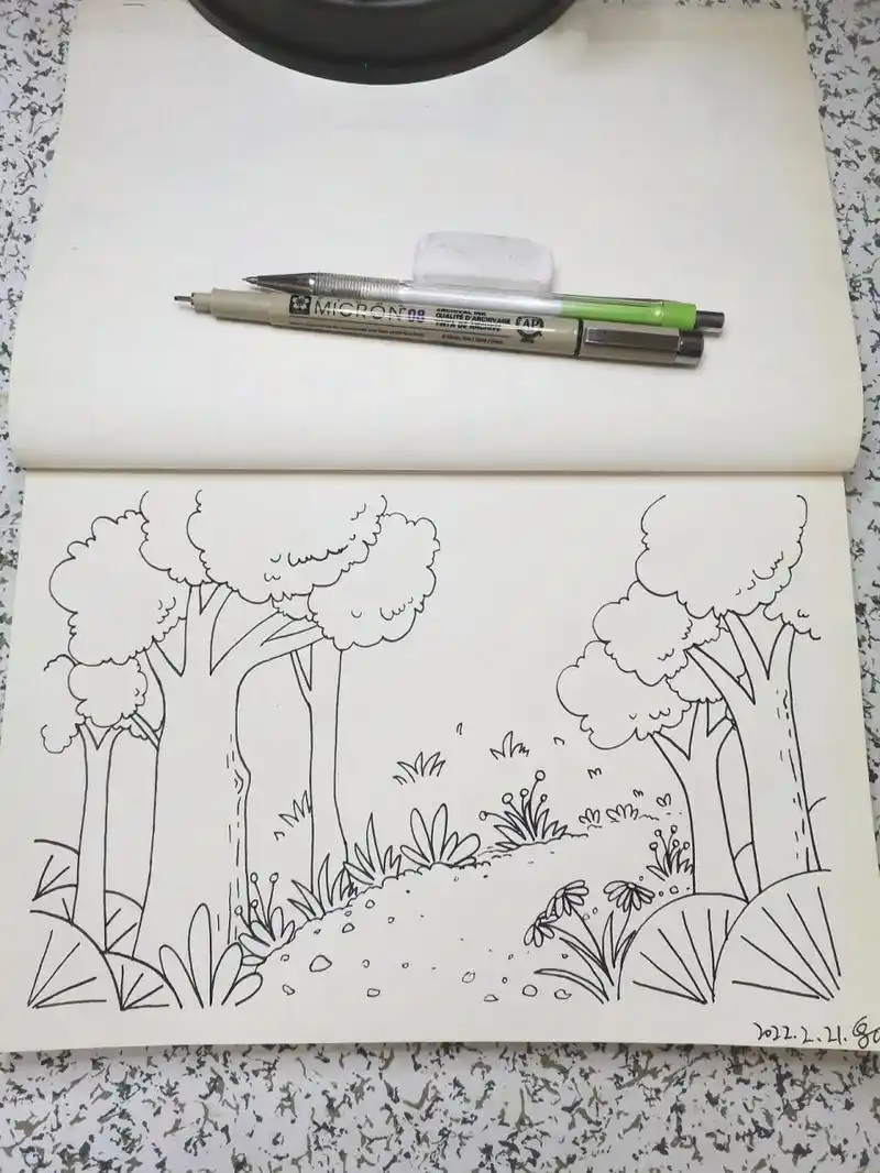 森林小场景简笔画画法-原创35         森林小场景简笔画画法-原创35