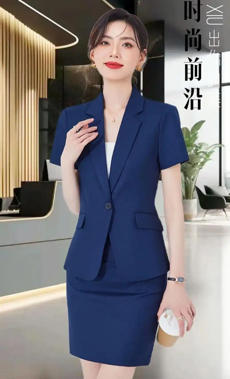 夏季经典小西装外套女薄款修身上衣短袖职业套装裙经理正装工作服来啦