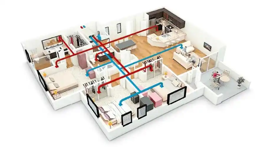 中央新风系统的工作原理示意